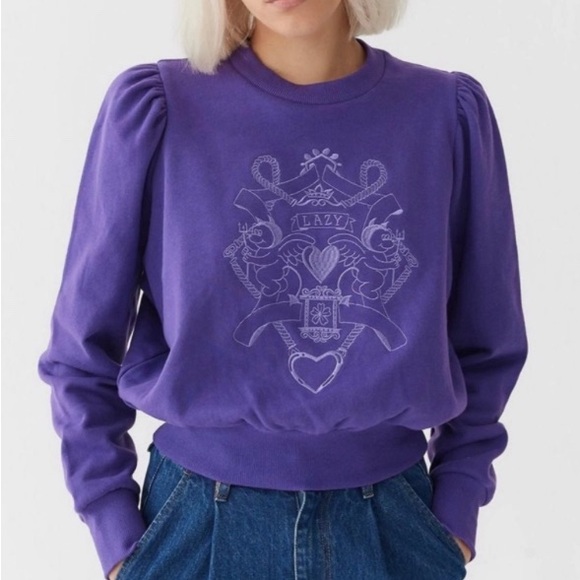 Lazy Oaf Sweaters - Lazy Oaf Land of Lazy Sweatshirt Purple Puff Sleeve Embroidered Size Small
